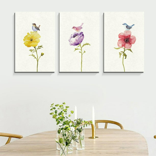 16x24 x 3 Panels CVS-PLANTS-1804E-TEAM-A05-16x24x3 Giclee Print Gallery Wrap Modern Home Decor Ready to Hang wall26 3 Panel Canvas Wall Art Vintage Style Plants and Flowers 